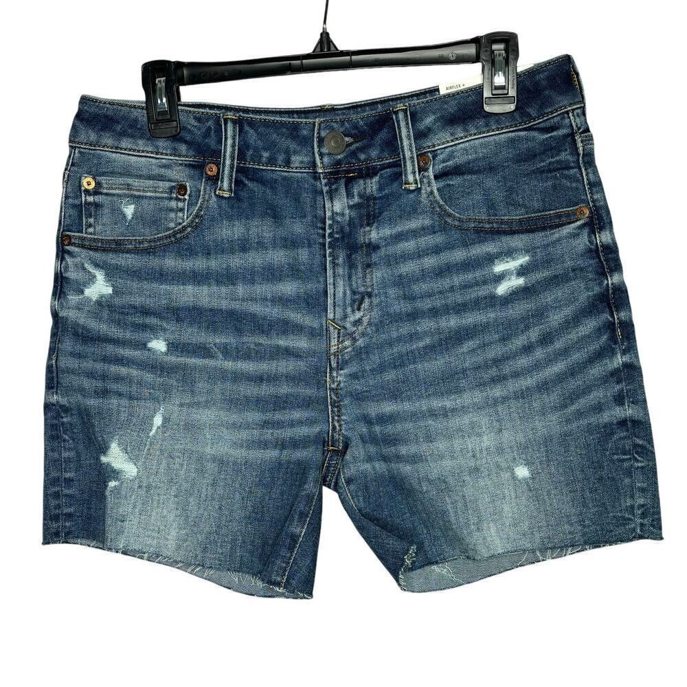American Eagle Airflex Distressed Cut Off Blue Denim Jean Shorts Size 32 New
